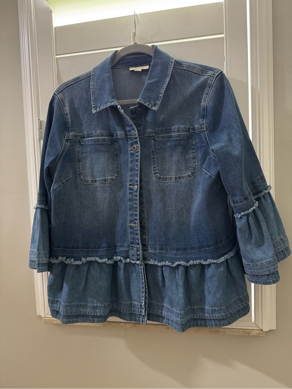 Denim Ruffle-Hem Jacket - Blue